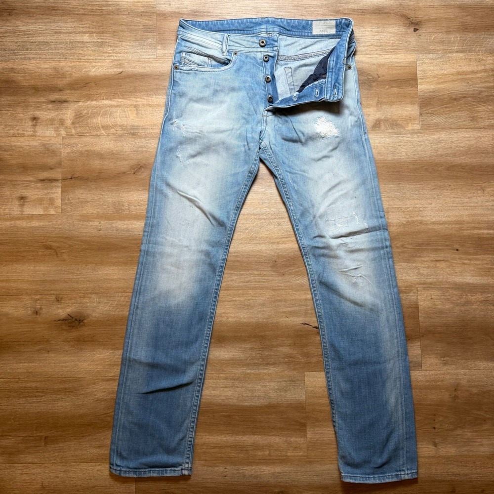 Diesel Akee Jeans Mens‎ 30x32 Light Blue Slim Tapered Distressed Stretch 0854V